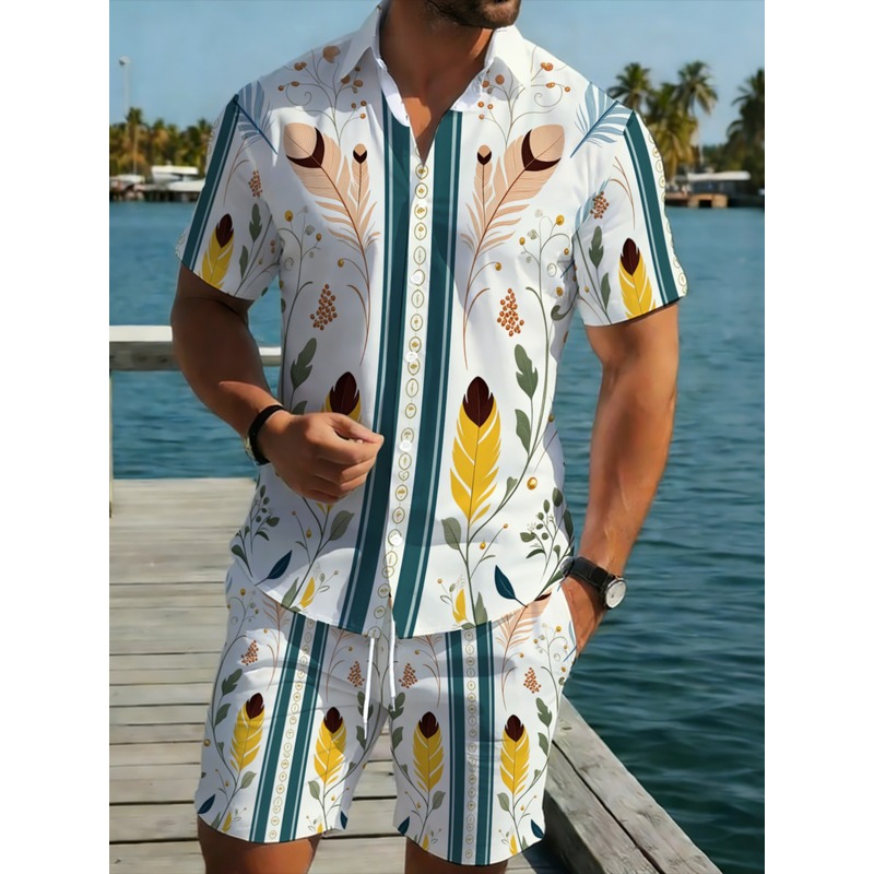 Beach Shirt Hawaiian - Męski dwuczęściowy letni zestaw: koszula hawajska