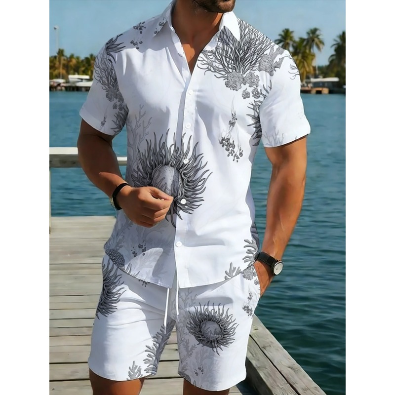 Beach Shirt Hawaiian - Męski zestaw: koszula hawajska w kwiaty