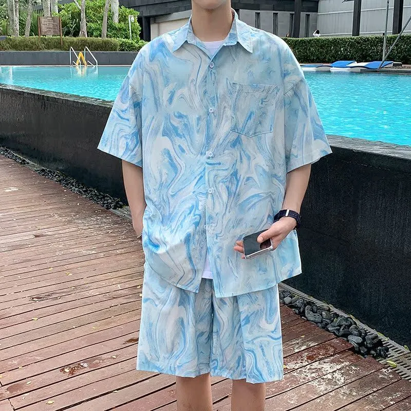 Beach Shirt Hawaiian - Męski hawajski zestaw plażowy: koszula tie-dye