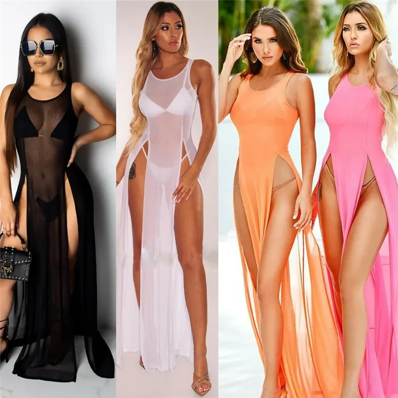 Summer Clothing H&M - Damska seksowna długa sukienka siatkowa przezroczysta
