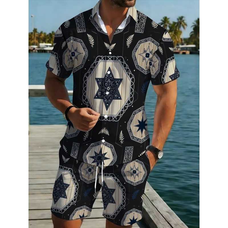 Beach Shirt Hawaiian - Męski dwuczęściowy zestaw koszula i szorty
