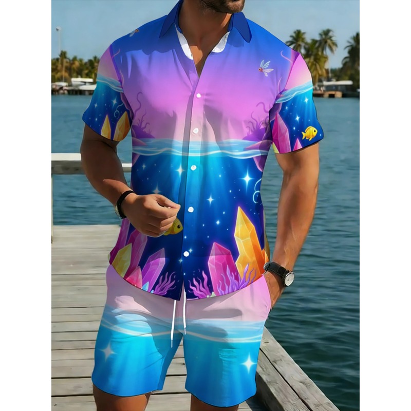 Beach Shirt Hawaiian - Męski zestaw: poliestrowa koszula hawajska i