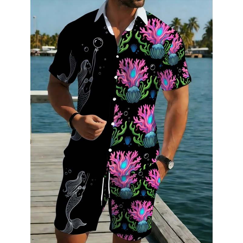 Beach Shirt Hawaiian - Męski zestaw: poliestrowa koszula hawajska i