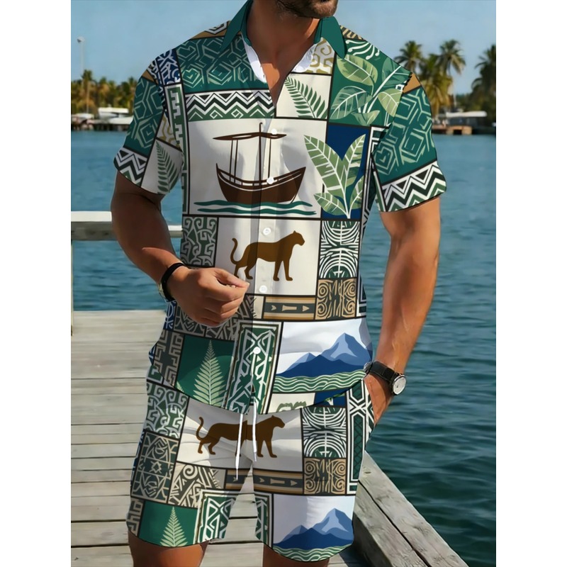 Beach Shirt Hawaiian - Męski, dwuczęściowy zestaw na co dzień: